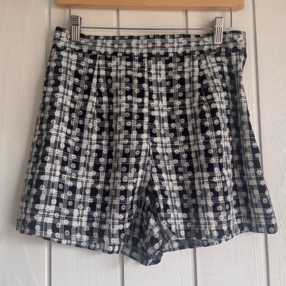 Vintage Paris Blues Plaid Floral High Waisted Shorts